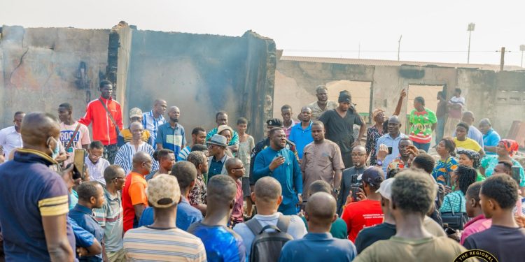 Dr. Frank Amoakohene visits Asafo Market after fire outbreak, urges stronger safety measures