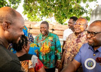 James Gunu presents 100 bags of cement to Ho-Hliha to fulfill NDC campaign promise